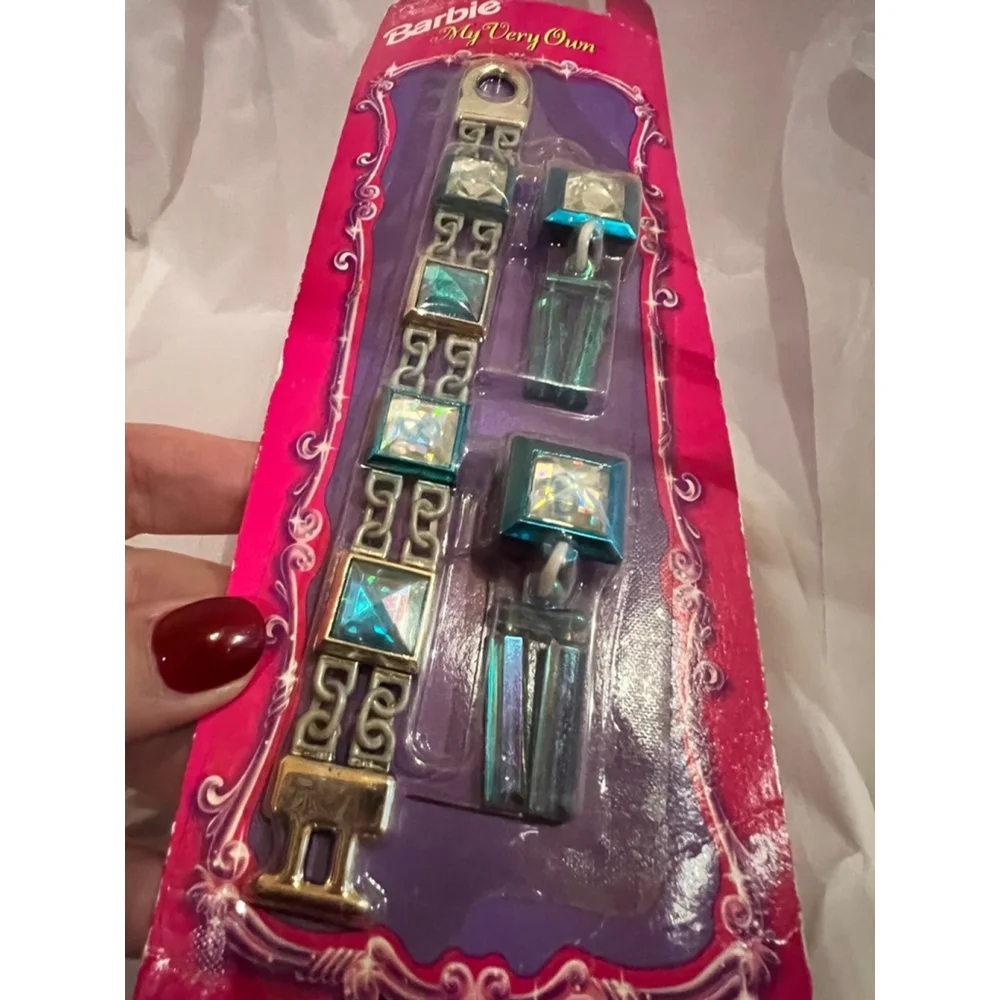 Vintage 1998 Barbie My Very Own Jewelry Basics Blue Teal Bracelet Earrings NWT
